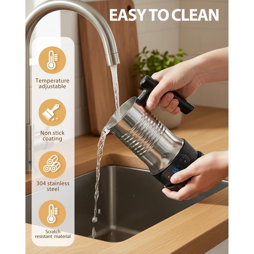 Schiumalatte Elettrico, Macchina per Cioccolata Calda Automatica 4 in 1, Vaporizzatore per Latte da 500 W con Maniglia, Schiumatore Caldo e
