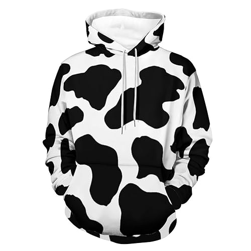Mens Hooded Sweatshirt Cow Print Hoodies with Pockets Winter Fall