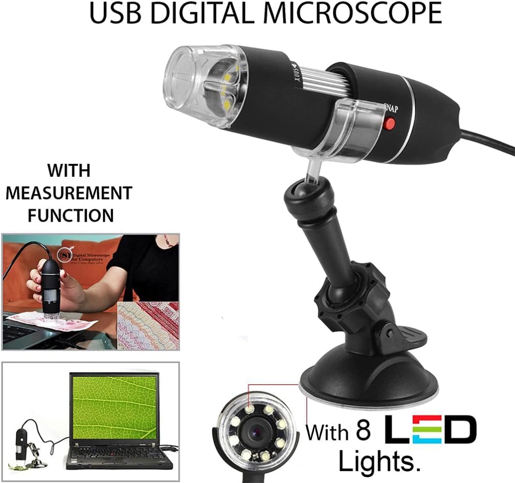 Hemobllo Digital Microscope 40x-1000x Handheld Miniscope with 8 Lights for Inspection