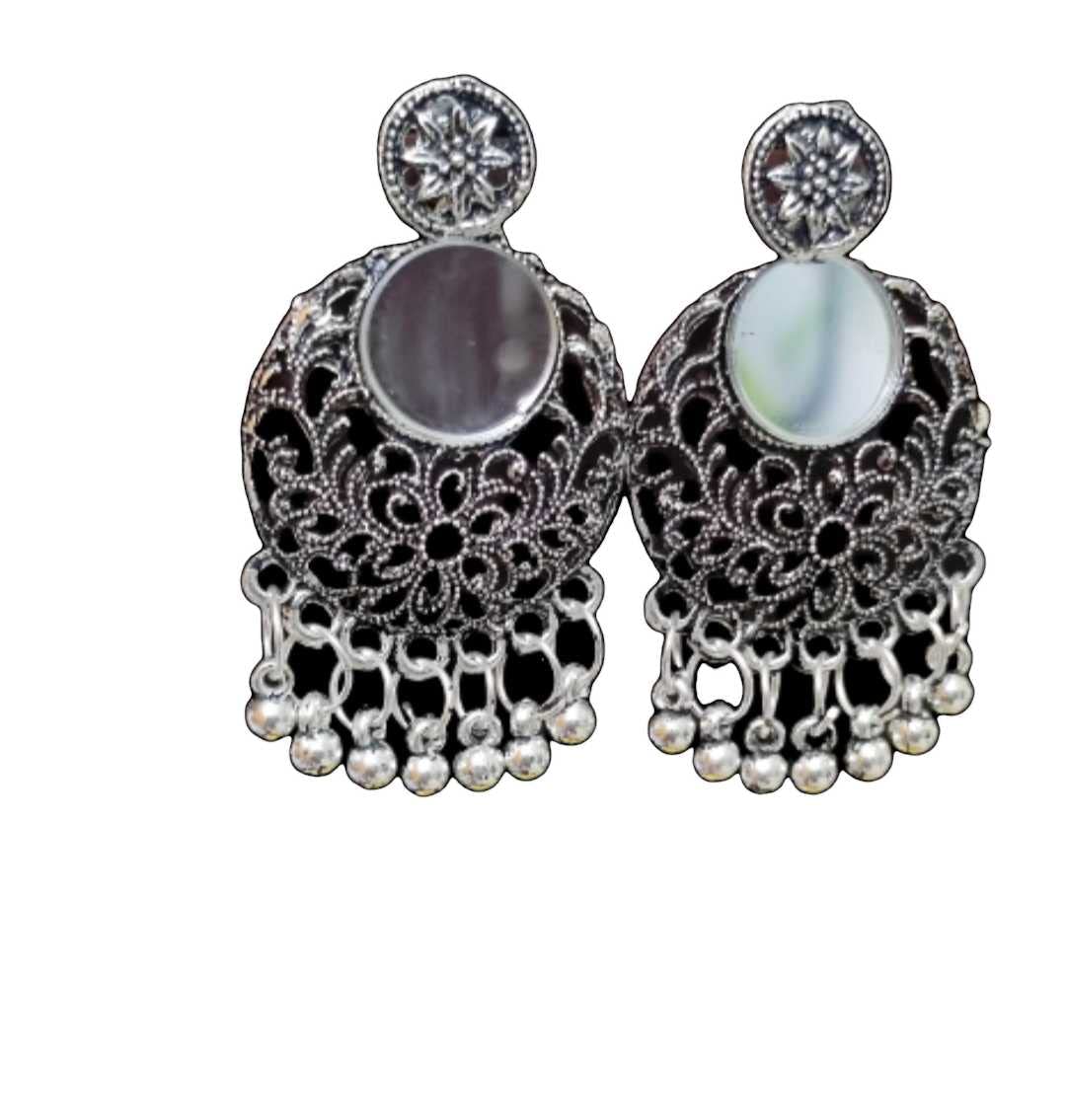 Total Fashion Traditional German Silver Oxidised Antique Stylish Designer Afghni Big Mirror Jhumka Earrings for women and girls (B0BRFWCY4C) Amazon Price History, Amazon Price Tracker