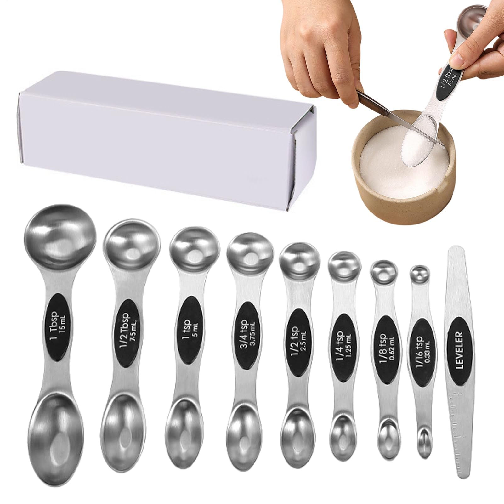 Messbecher-Set, 9 Stück Edelstahl Magnetische Messlöffel zum Backen und Kochen, passend für die meisten Küchengläser, unverzichtbares Küchenwerkzeug