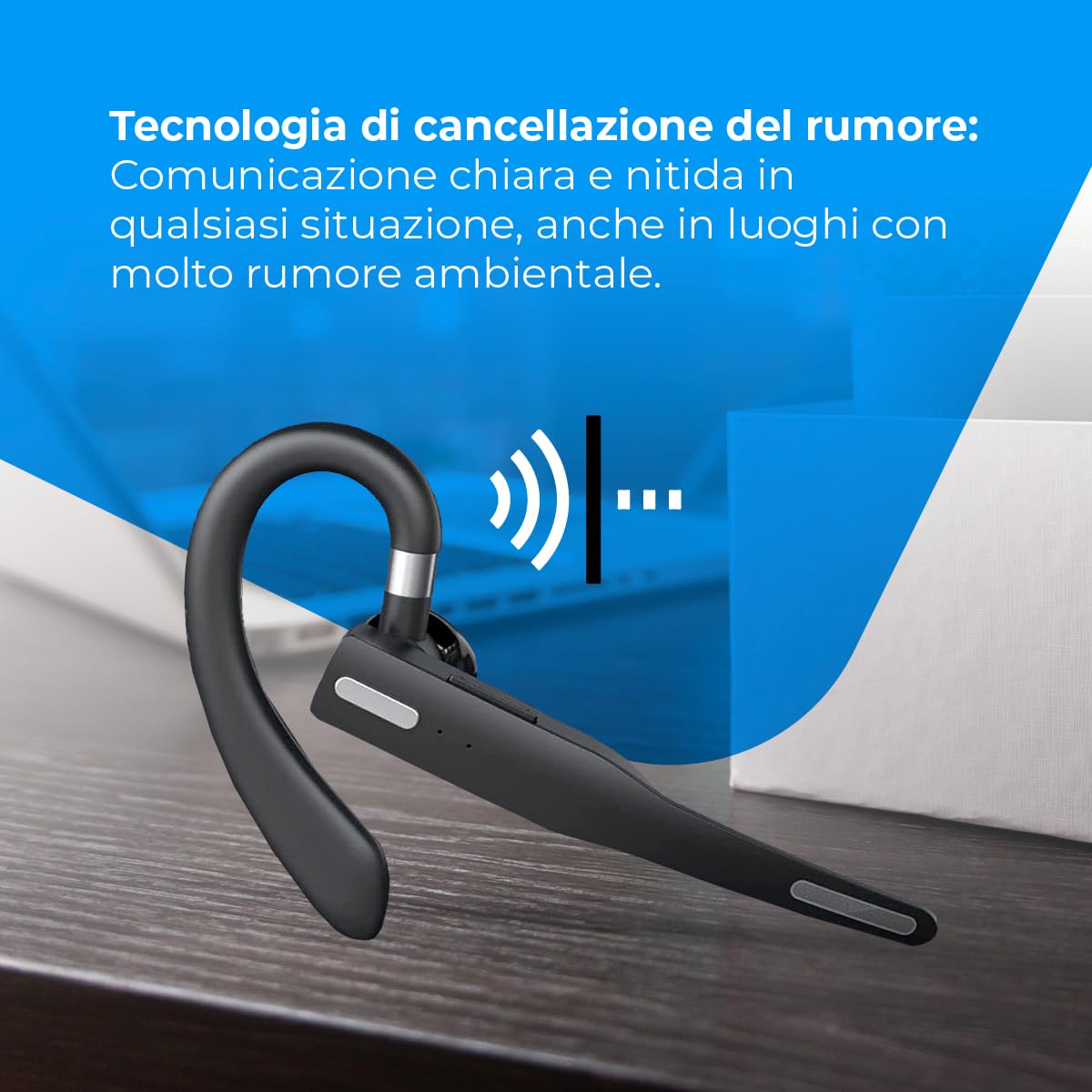 NK Auricolare Bluetooth Singolo Cuffie Bluetooth V5.1 con Microfono e Cancellazione del Rumore, Connessione a Doppio Dispositivo per iPhone, Android e PC - Include Custodia per il Trasporto