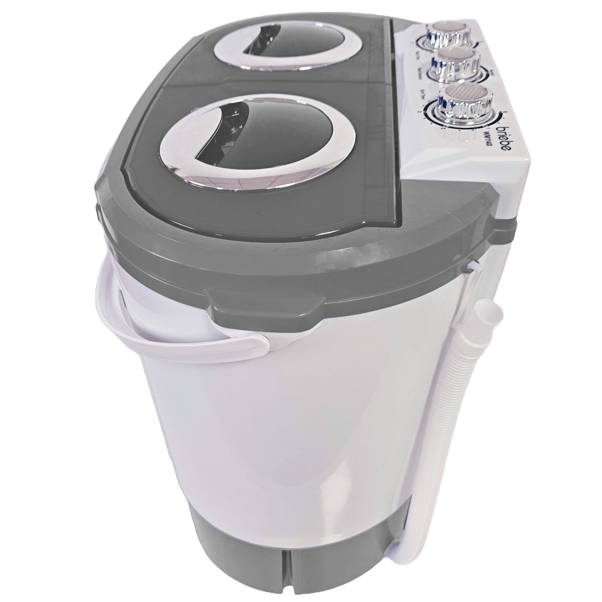 briebe Camp Mini-Waschmaschine, Tragbar, mit Schleuder, Camping, Kapazität 3 kg, Ideal für Reisen, Wohnwagen, Wohnmobile, Kleine mit 2 Fächern, Geringer Wasser- und Energieverbrauch, Grau/Weiß