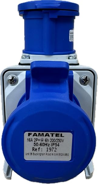Commando Type Professional Quality Surface Socket,16A, 240V, 50-60Hz, 3 Pin (2P+E), Single Phase, Blue, IP54 + 16A, 240V, 3 Pin (2P+E), IP54, Panel Socket