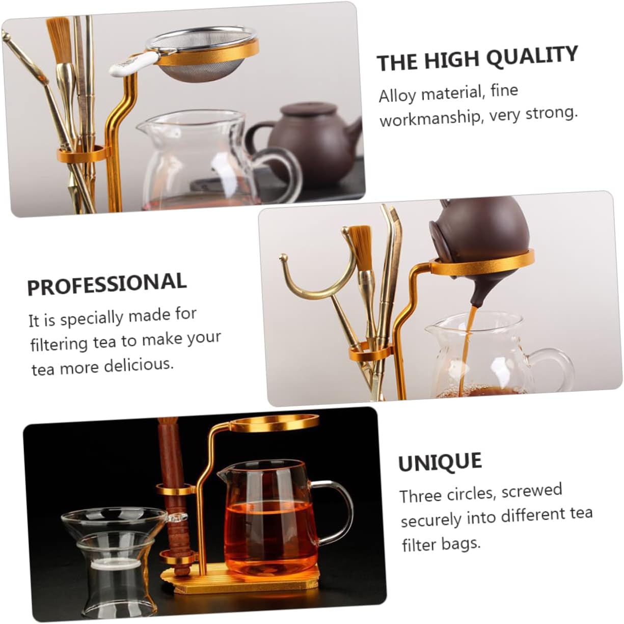 PRETYZOOM Alloy Tea Strainer Stand Practical Filter Rack for Teapots and Teacups Decorative Tea Strainer Bracket Gold Finish image 5