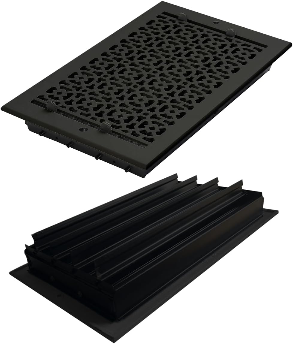 Achtek 8"x 14" Duct (9-1/2"x 15-3/4" Overall Size) Solid Cast Aluminum HVAC Air Supply Grill for Wall-Black with Screw Holes with Detachable Steel Louver | Powder Coated