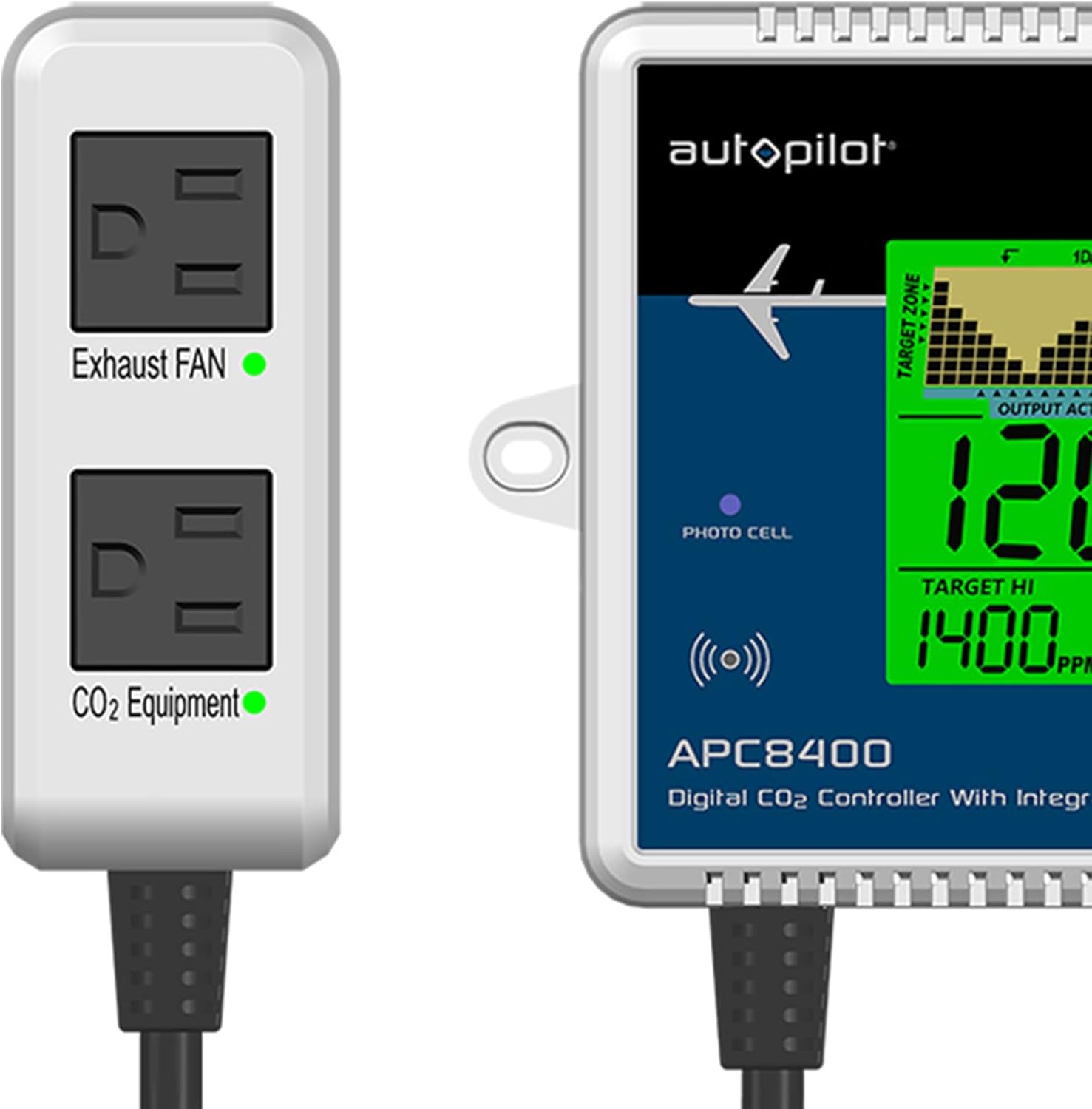 Autopilot Digital CO2 Controller with Integrated Sensor, CO2 Monitor with 5-Foot Power Cord for Greenhouse and Indoor Gardening