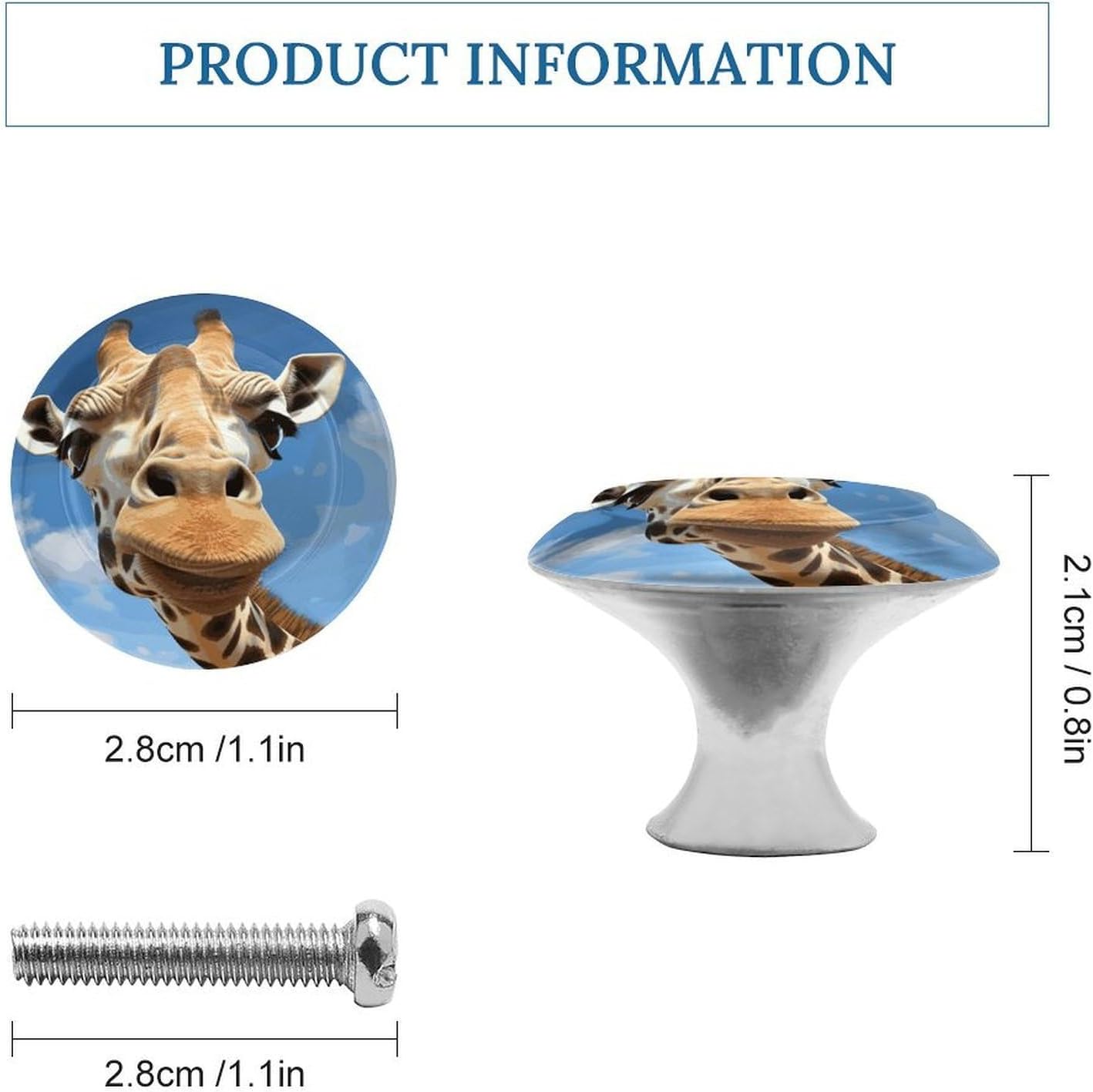Funny Giraffe Cabinet Knobs Stainless Steel Aluminum Alloy Cabinet Handles Retro Round Drawer Pulls for Kitchen Bedroom Dresser Furniture Hardware Pulls 2 Pack image 2
