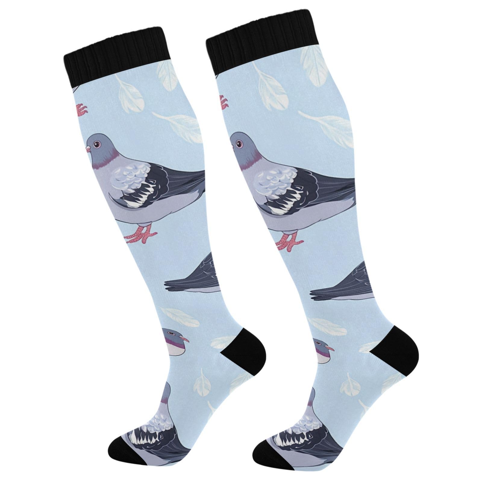 BOESI Doodle Dove and Feathers Compression Socks, Women's and Men's Knee High Running Socks for Sports