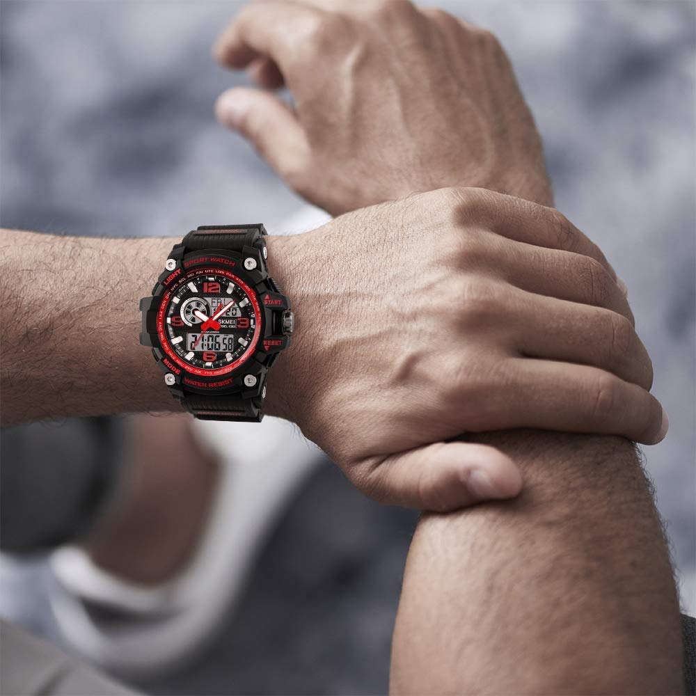 MASTOP Montre numérique pour homme - Étanche jusqu'à 50 m - Double cadran - Multifonctions - Analogique - Militaire - Sports de plein air - Étanche