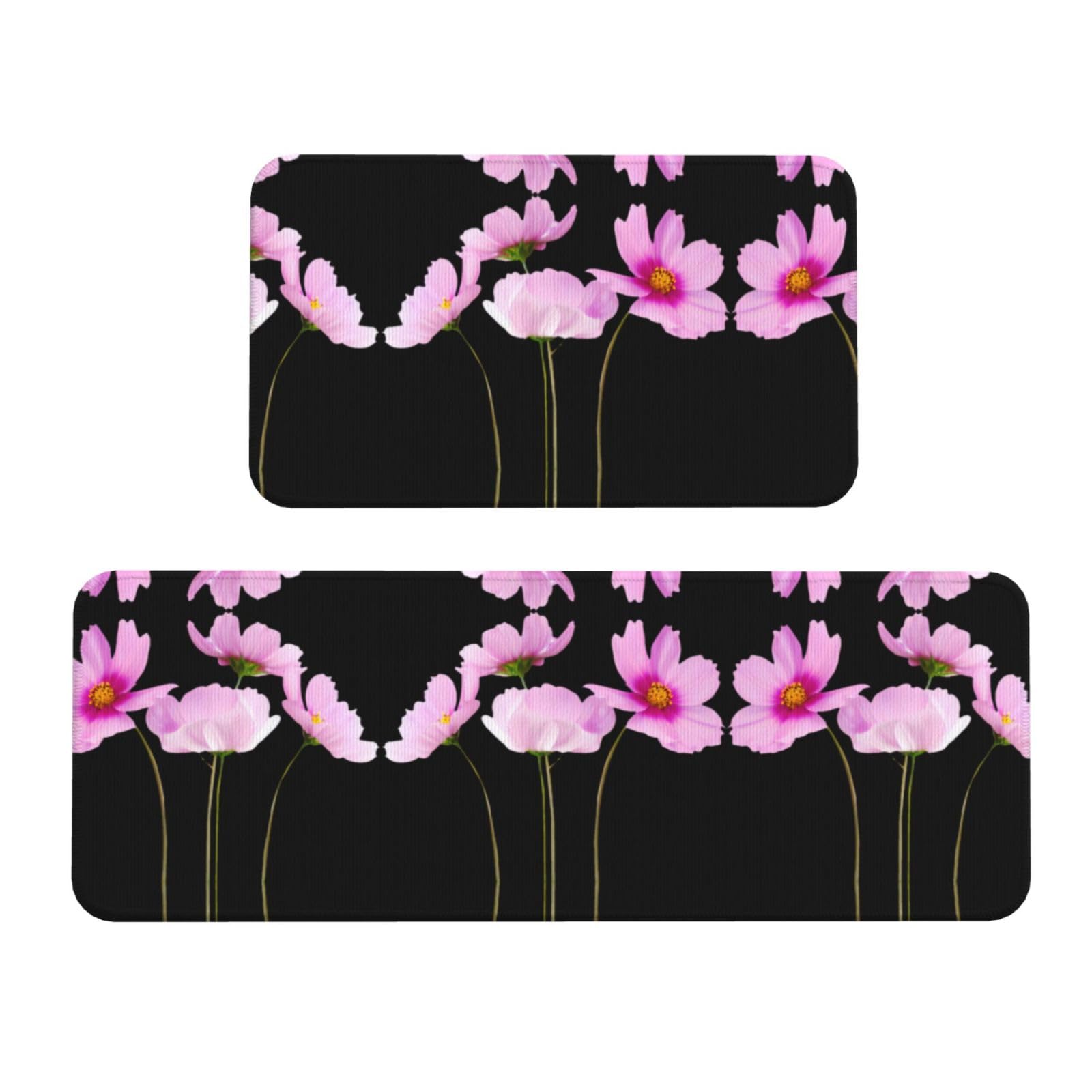 Alfombrillas de cocina lavadero y entrada con estampado floral de hojas y rosas, 2 uds