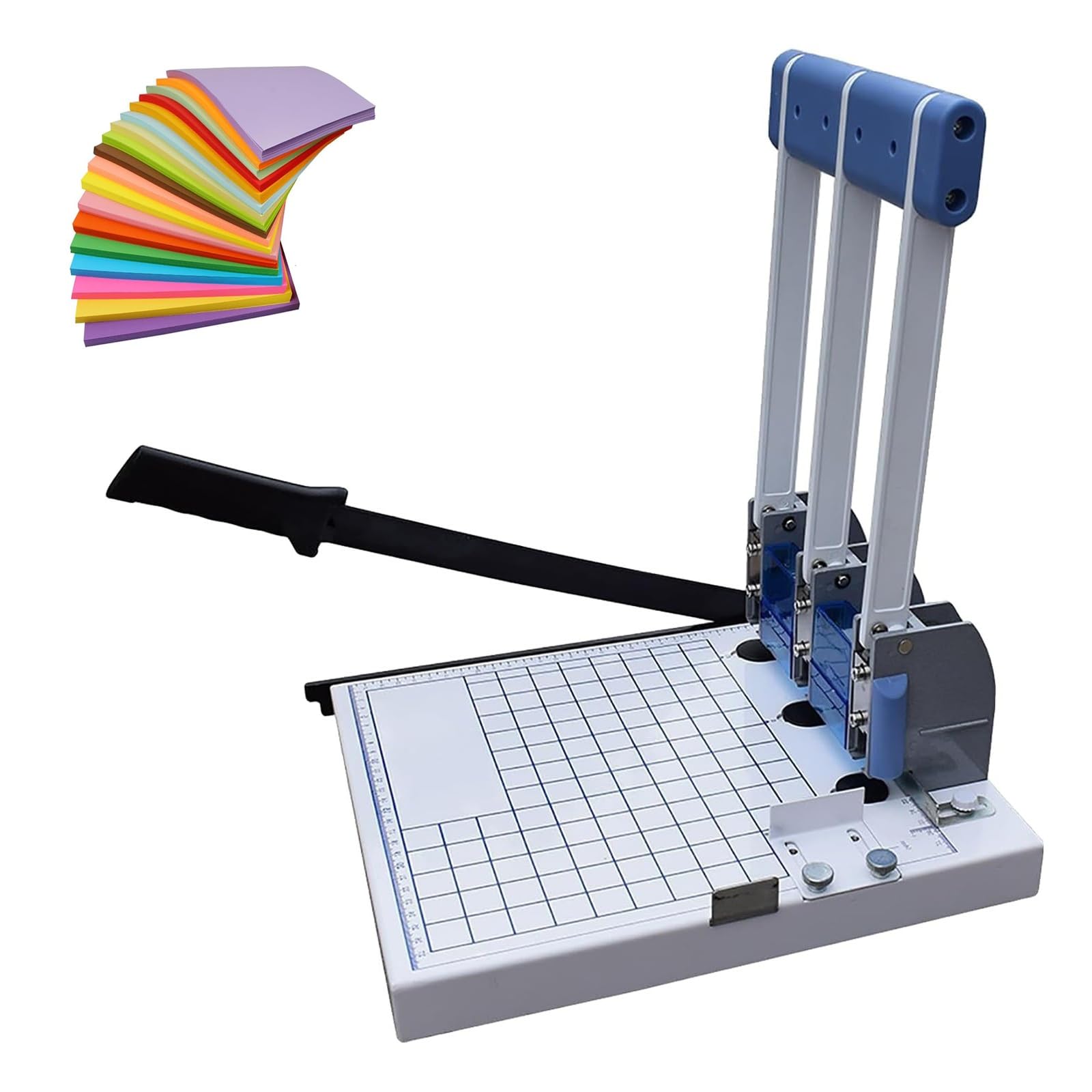 Perforatrice manuale per carta, robusta, a 3 fori con righello di posizionamento regolabile, ideale per rilegatura, archiviazione e organizzazione di documenti in ambito aziendale.(4mm)