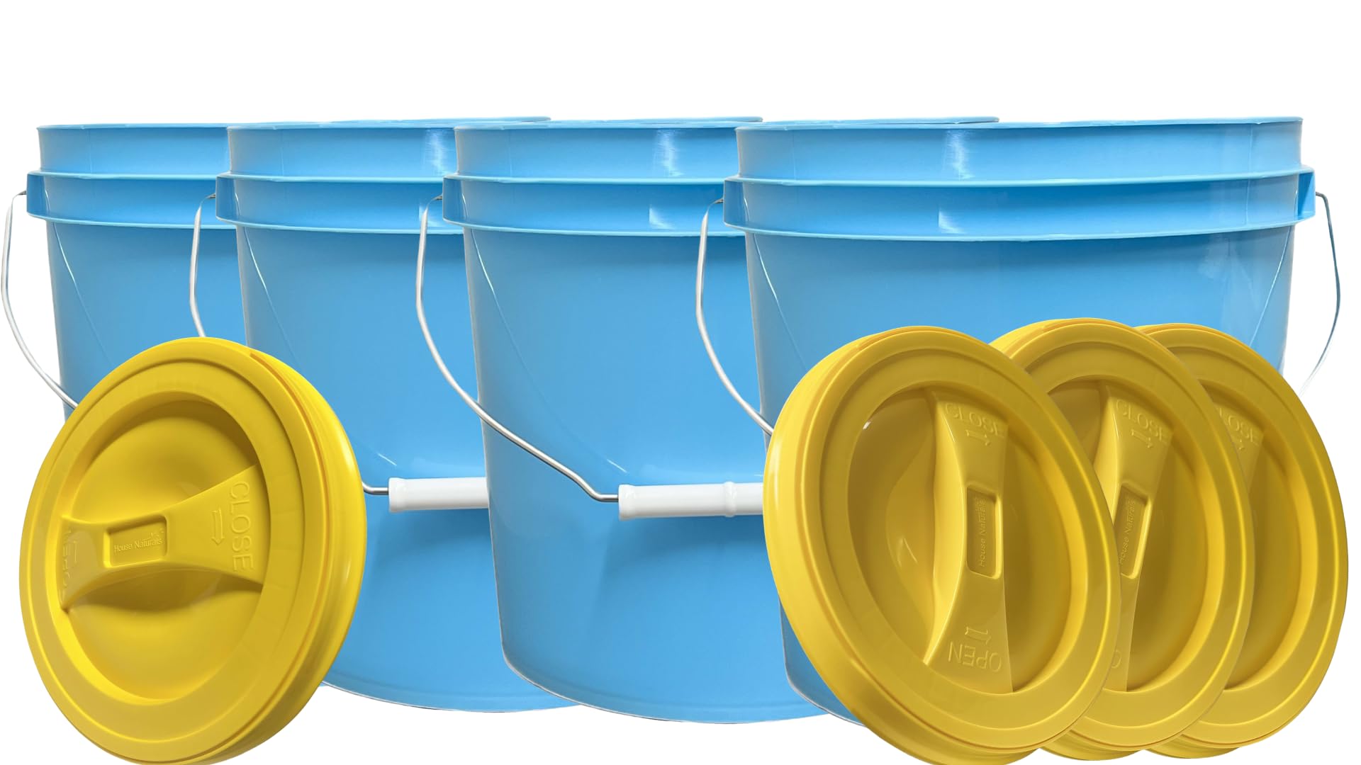 House Naturals 2 Gallon Food Grade Plastic Bucket with Screw on Lids, Made in USA, Pack of 4
