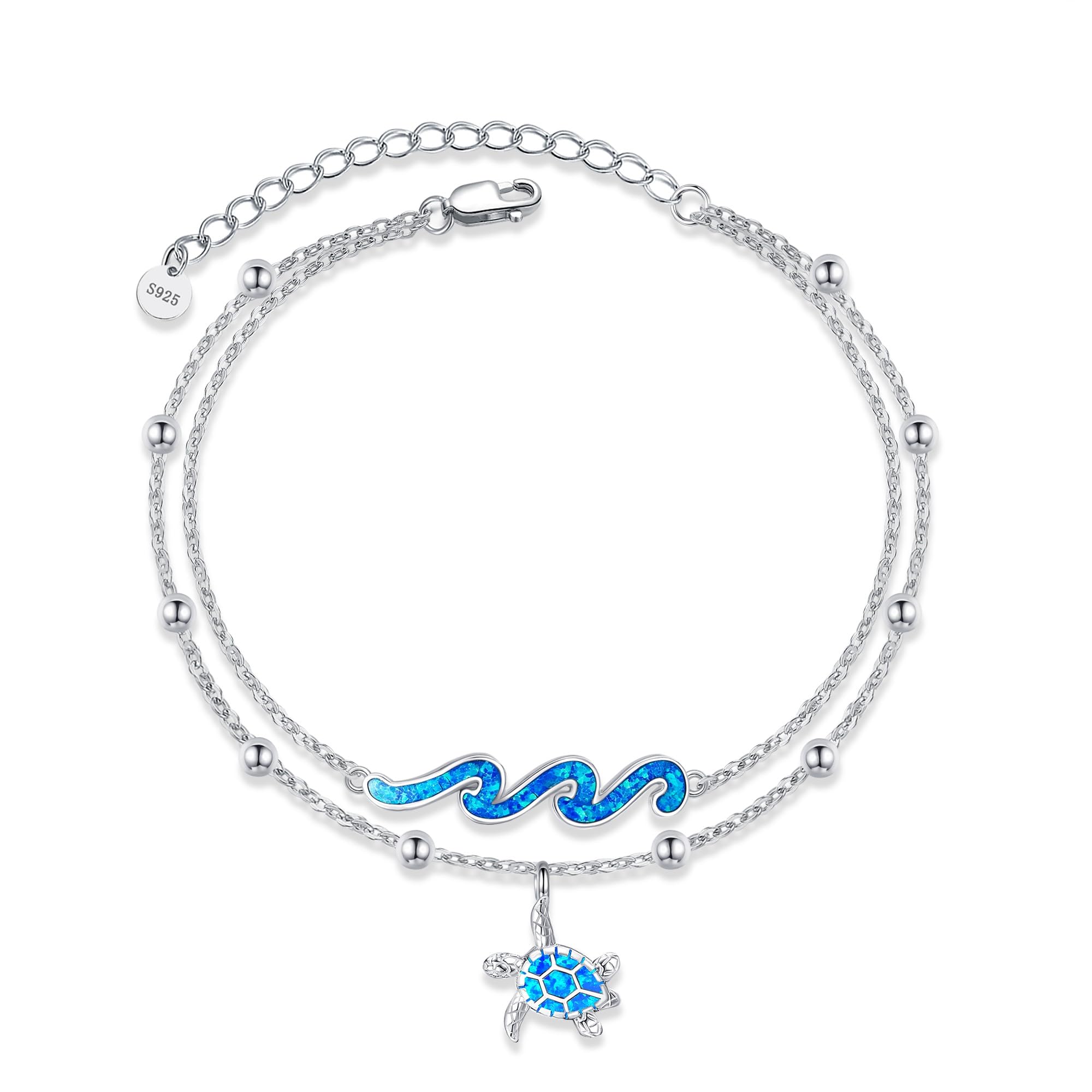 DAYLINLOVE Tobillera de plata de ley 925 con estrella de mar, ola, tortuga, mariposa, mal de ojo, alas de ángel, luna, libélula, dragón de pan, tenis, ancla, perezoso, estrella de David, pulsera de