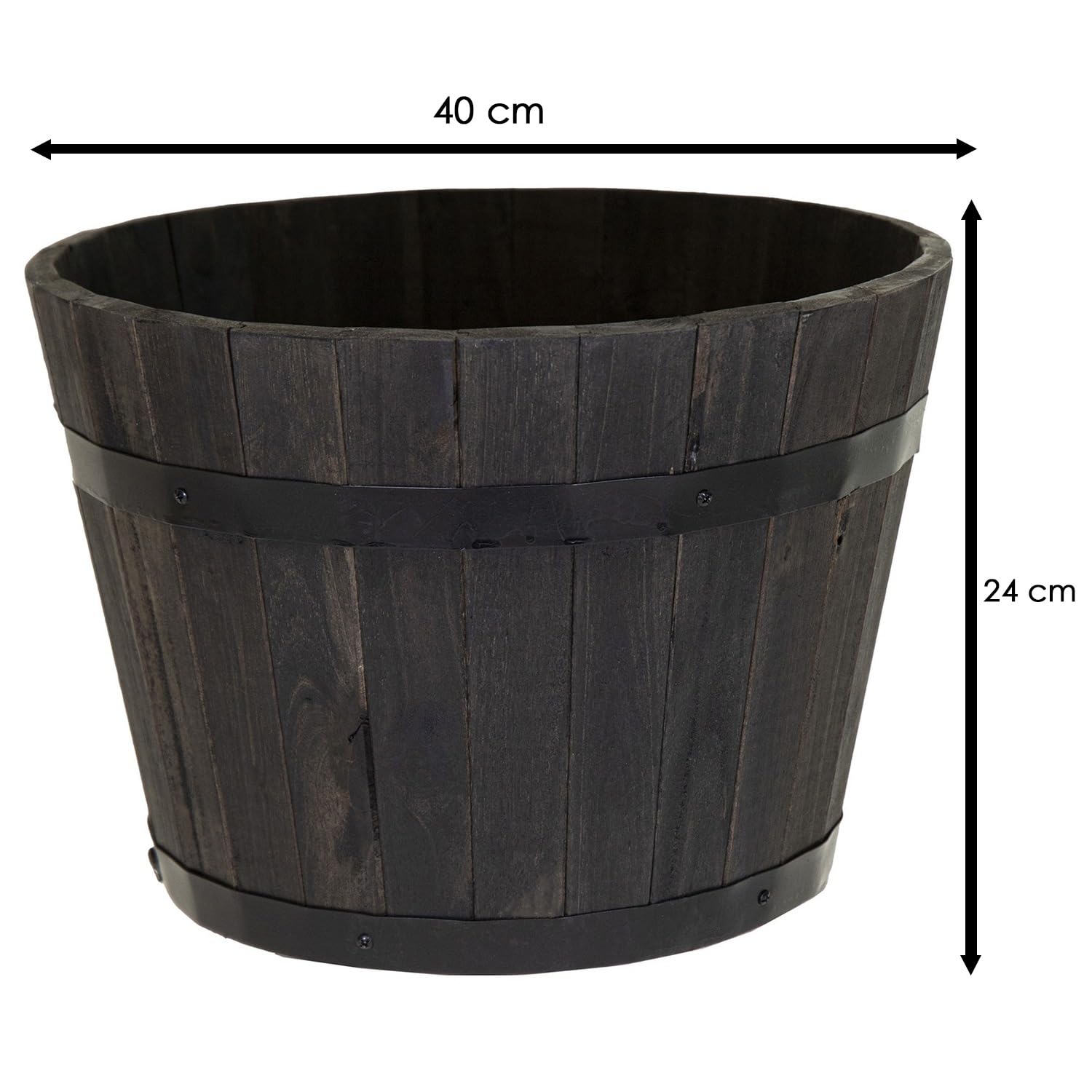 Pflanztopf rund aus FSC-Akazienholz anthrazit | Pflanzkübel mit Entwässerungsloch | Blumentopf-Blumenkübel aus Holz | Verschiedene Größen (stehend, 40x24 cm)