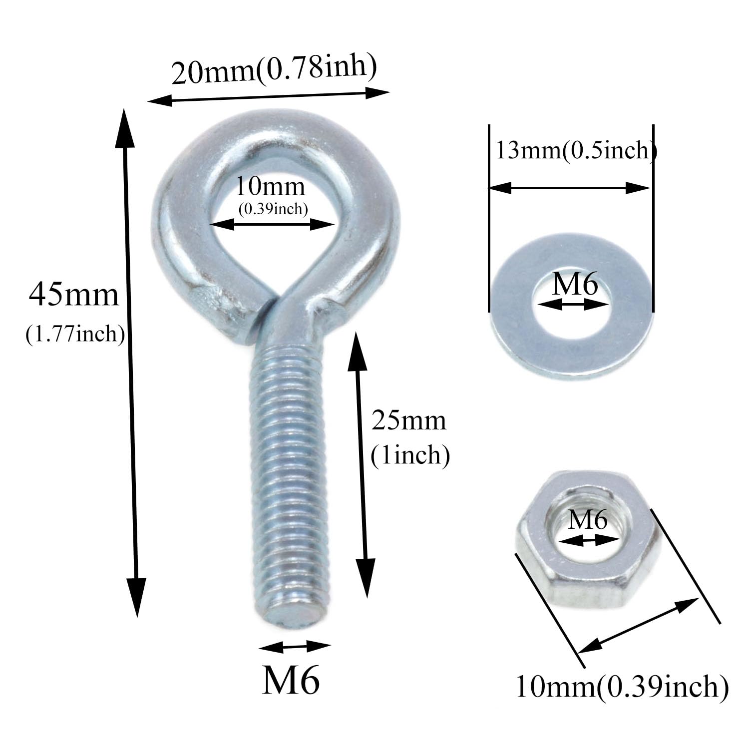 yukata 12 Pack 1/4 x 1 Inch Carbon Steel Lifting Ring Eye Bolt Kit