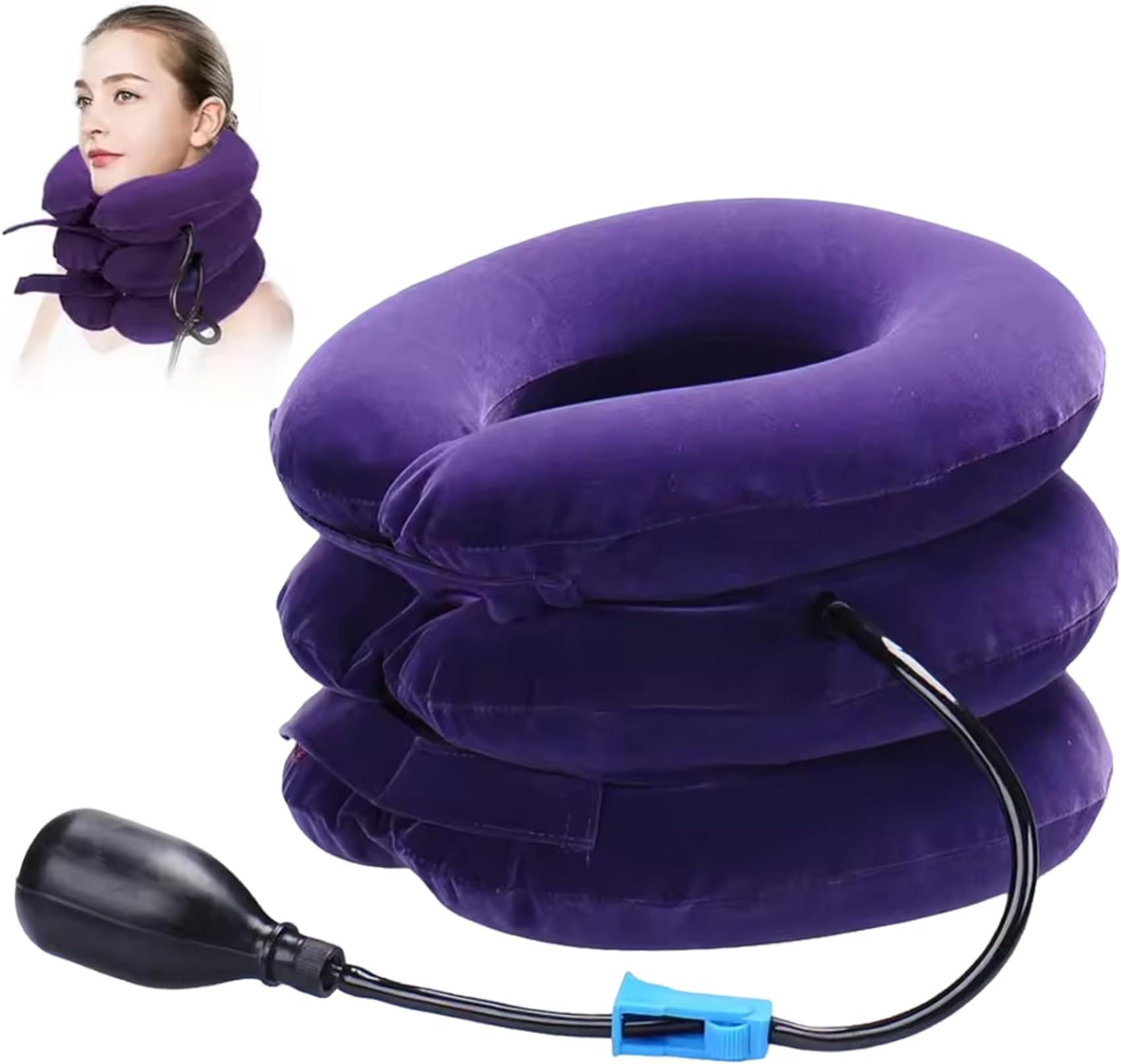 Neck Traction Device Inflatable & Adjustable Neck Stretcher Cervical Traction Decompression Pillow for Pain Relief Office Home Use Purple