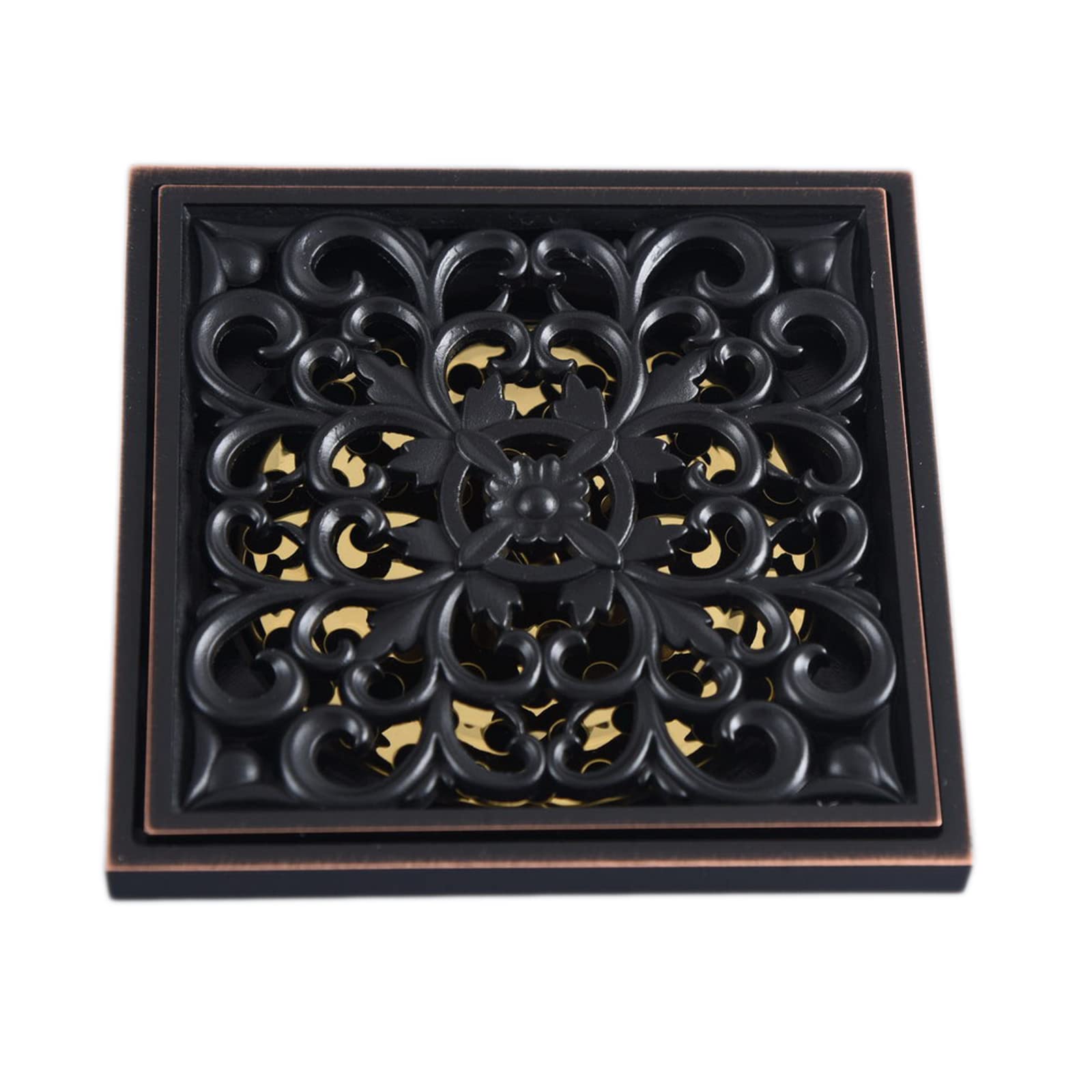 BKHsgDXJ Shower drain filter cover, Exquisite Relief Design Shower Drain Grate Black Oil Rubbed Bronze Bathroom Waste 10cm/4in