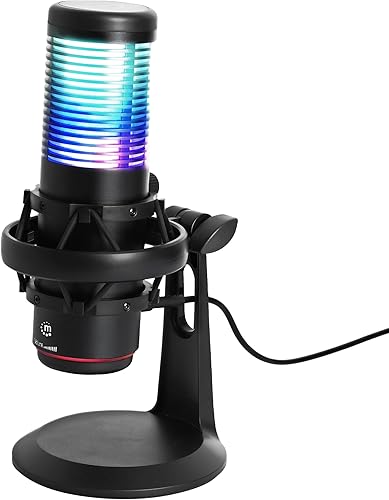 MANHATTAN Micrófono USB RGB para juegos, micrófono condensador con cancelación de ruido para PC, PS4, PS5 y Mac, soporte de choque antivibración,