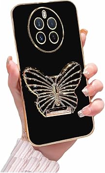 Miagon Stand Butterfly Case for Realme 12 Plus 5G,Electroplated Soft TPU Protective Slim Shockproof Cover with Cute Stand Holder Kickstand