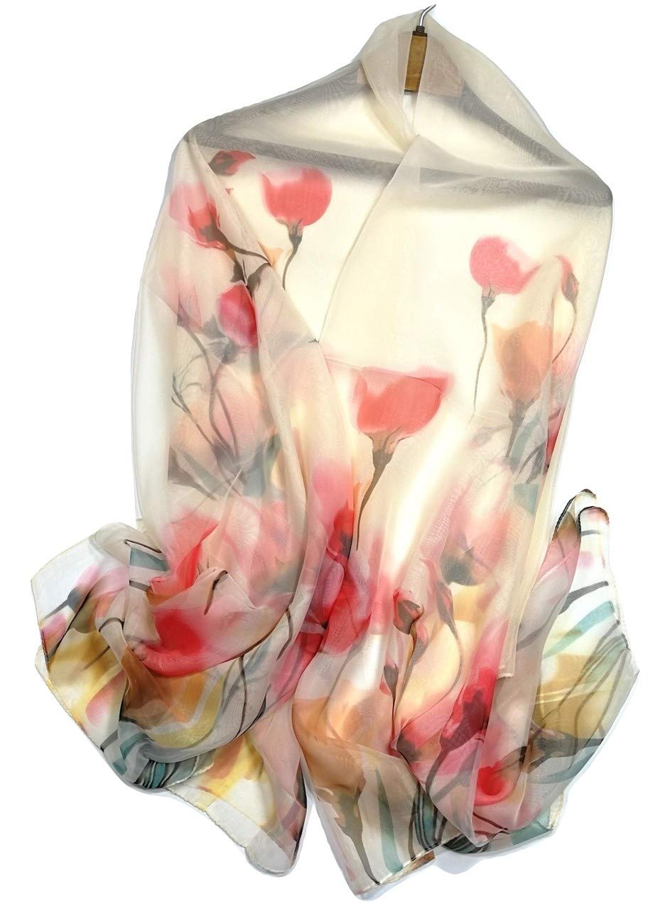 Shanlin Super Large Silk Feel Floral Scarves for Women in Gift Box, Tulips-yellow, Large โ image 1