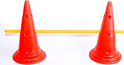 طقم من 2 قمع تدريب متعدد الوظائف مع 12 فتحة وبطول 50 سنتيمتر - عصى أحمر مع أصفر