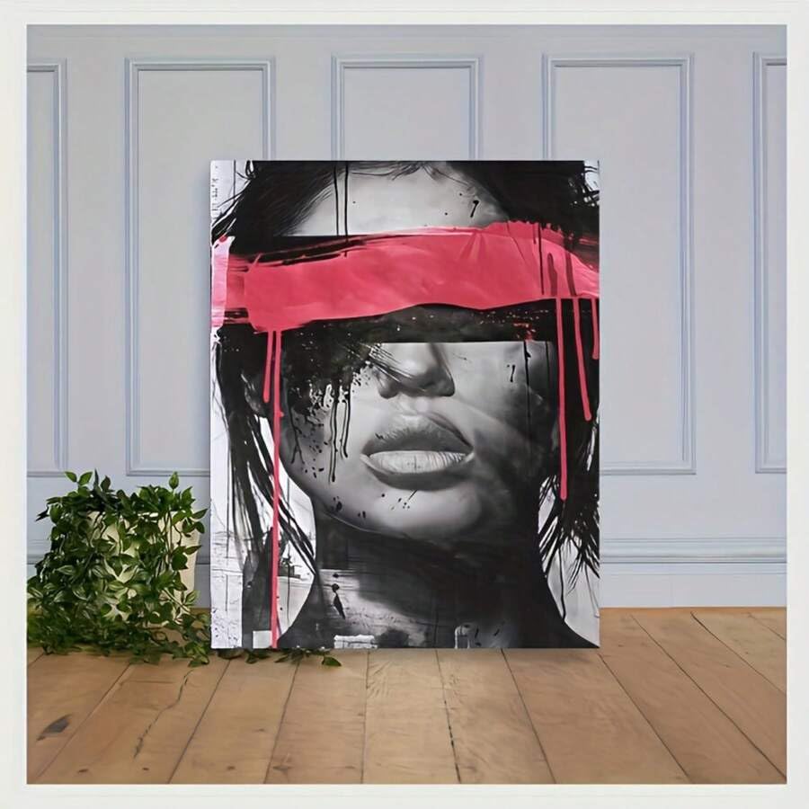 Peinture contemporaine rose et noire pour salon et chambre