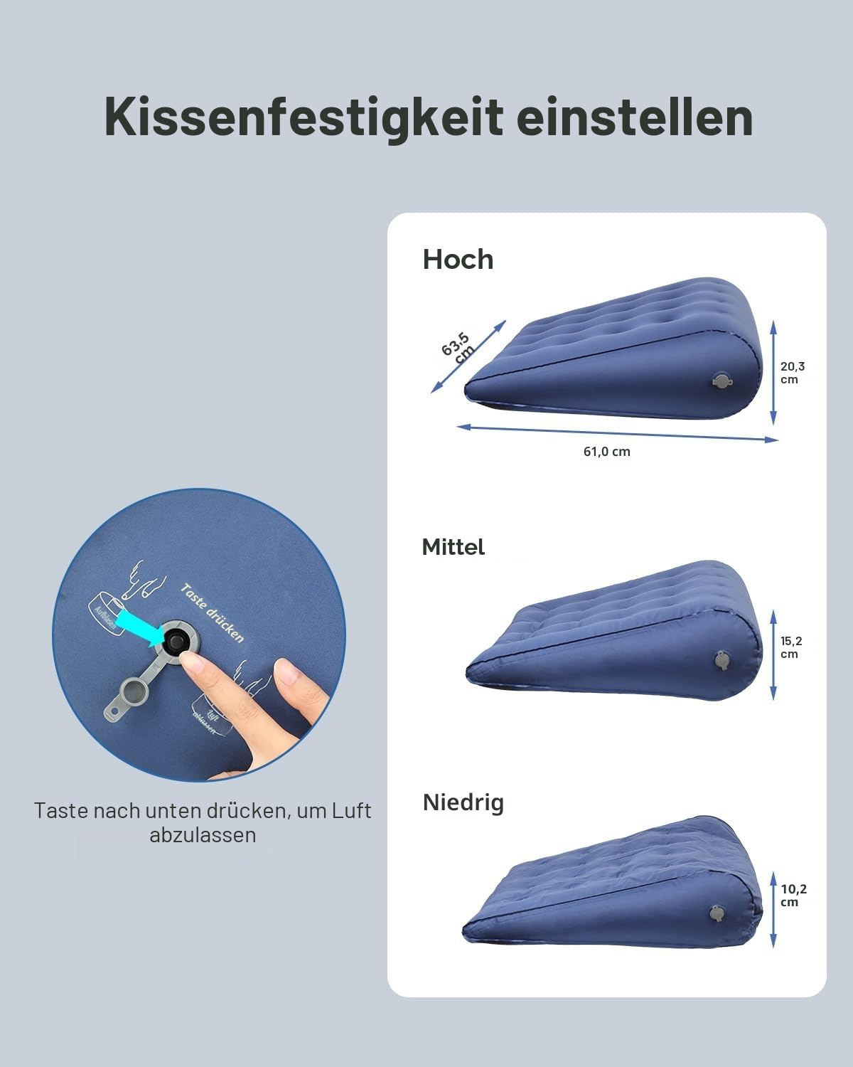 Luxtude Aufblasbares Keilkissen für Reisen | Dreieckiges Bettkeilkissen, Knie-Bein-Hochlagerungskissen, Tragbar, Zum Schlafen, Lesen, Rückenstütze