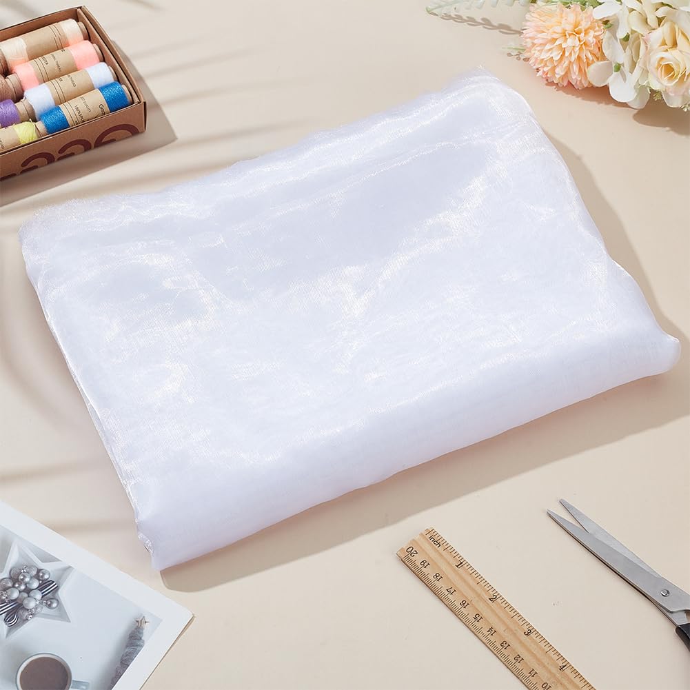 HOBBIESAY 3m Two Tone Lightweight Sheer Organza Fabric 1.5m White Voile Fabric Iridescen Holographic Gauze Fabric Lace Oganza Tulle Fabric Polyester Sheer Fabric for Clothing Wedding Decoration - Image 3