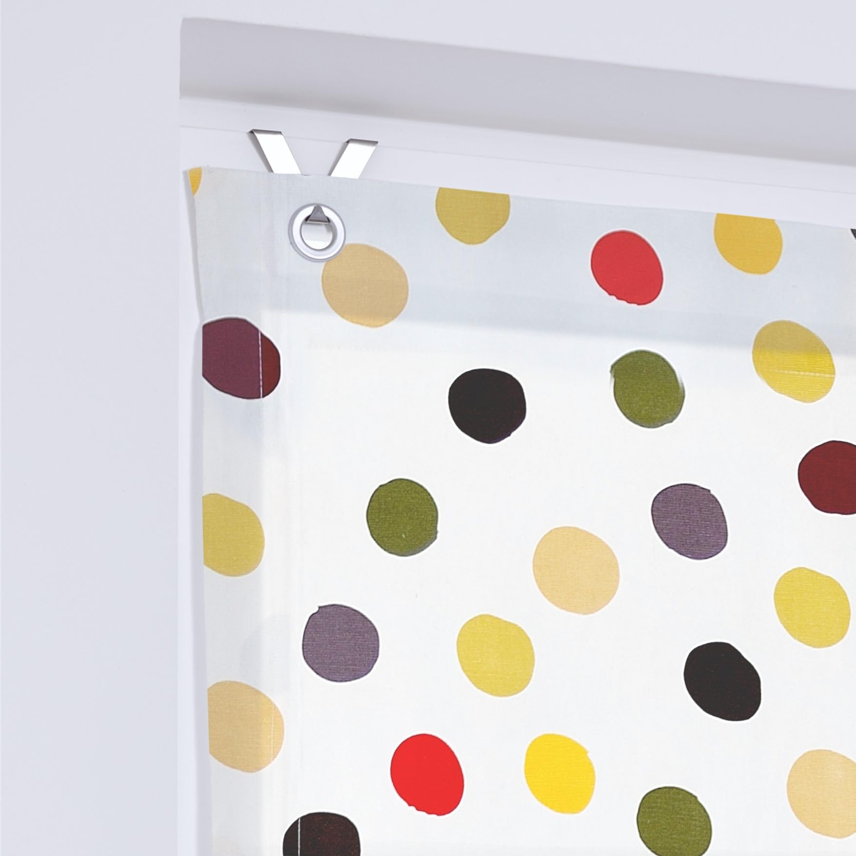 Tenda a rullo con occhielli, motivo a pois colorati, in 100% cotone, opaca e filtro della luce, dimensioni: 100 x 120 cm