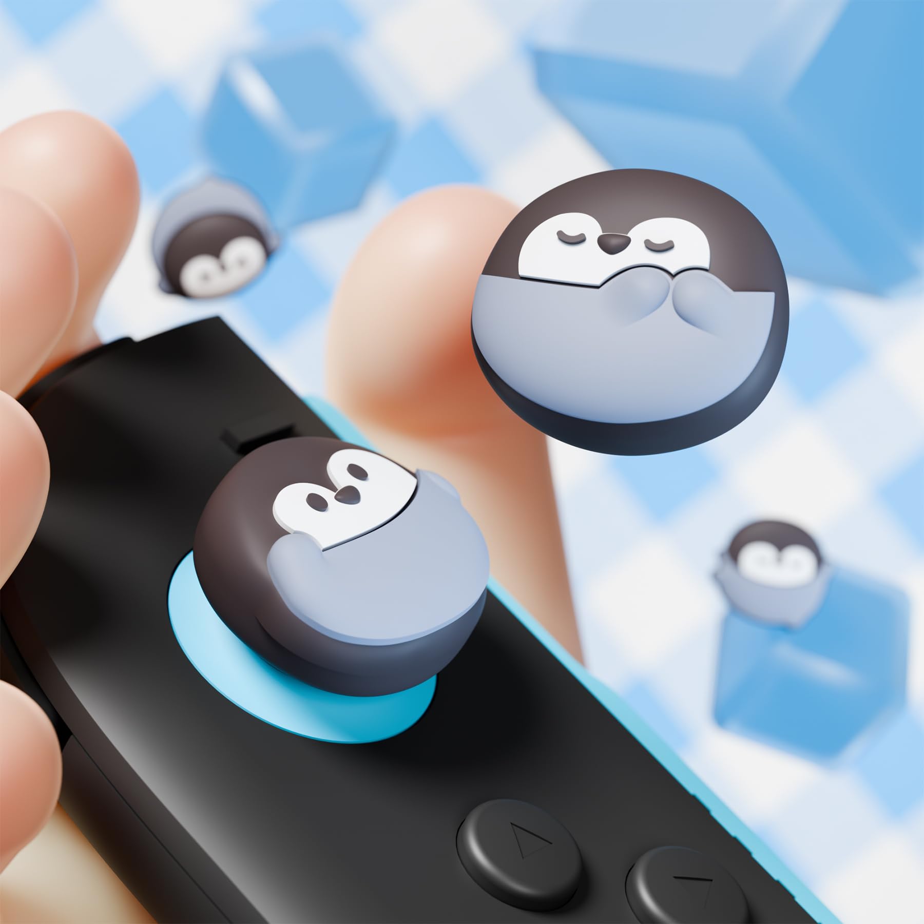 PlayVital 4 Piezas de Agarres para el Pulgar para Nintendo Switch 2 2025, Kawaii Tapas de Silicona para Joysticks de Joycon, Protector para Joystick, Accesorios para Switch 2 (Pingüino Adorable)