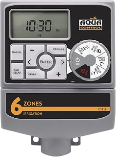 Aqua Control C1116 Programador de Riego Automático para Jardín con Transformador y pantalla LCD, Apto para hasta 6 Zonas de Riego