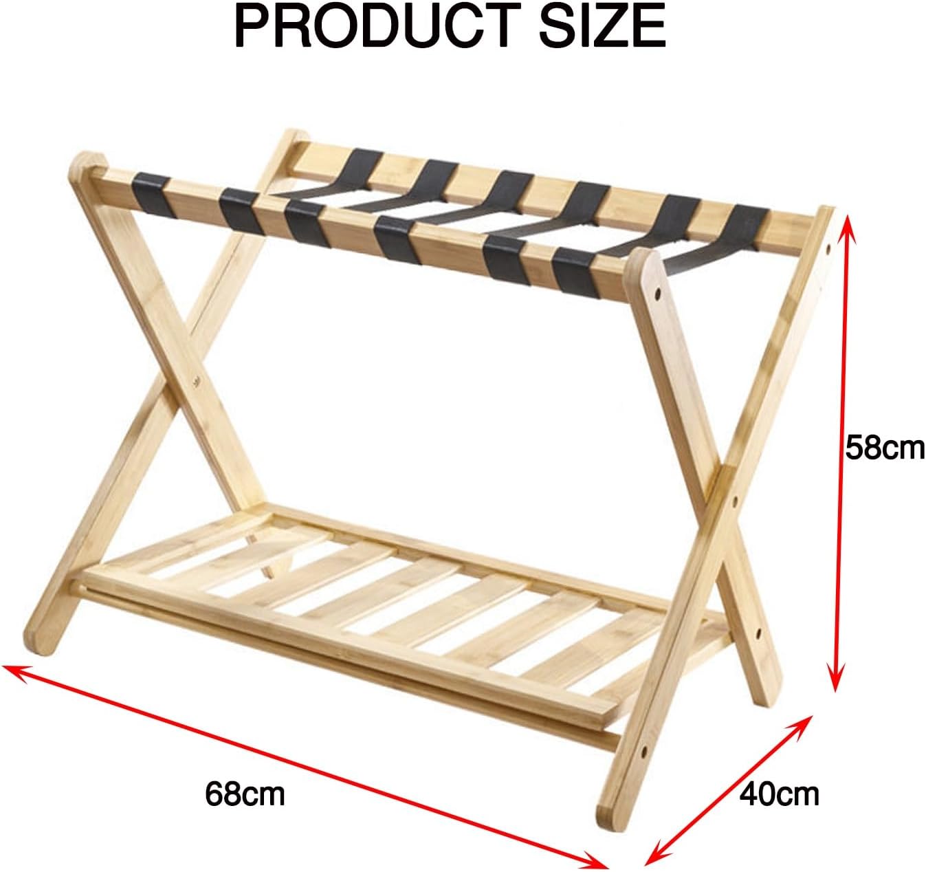 Wooden Luggage Rack, Foldable Luggage Rack, Double-layer Storage, Suitable for Guest Rooms, Bedrooms and Hotels(Wood color)