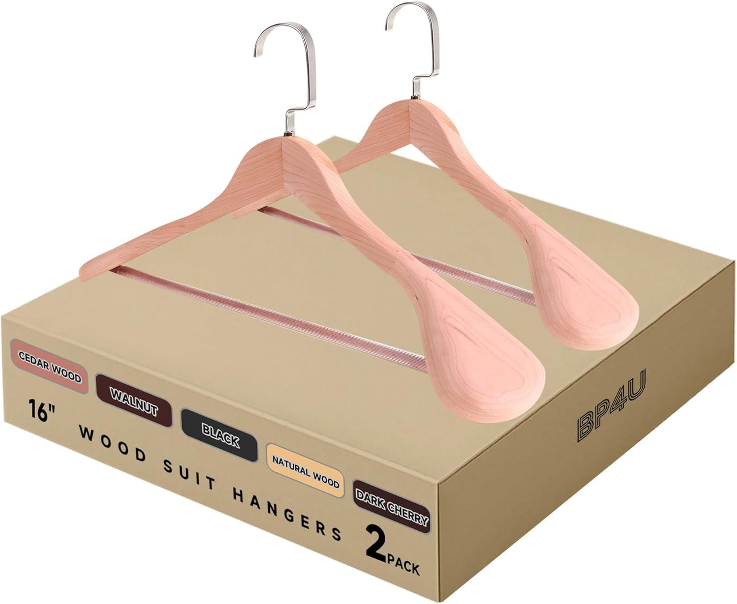 16-Inch Wooden Suit Hangers with Non Slip Pants Bar, 12-Pack Wood Extra-Wide Shoulder Hangers, Flat-Head Hook Hangers for Suits, Coats, Jackets, Shirts, Pants, and Heavy Clothes (Cedar Wood)