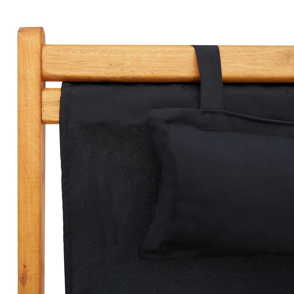 Strandstuhl Klappbar aus Massivholz Eukalyptus mit Stoff Schwarz 3-Fach verstellbar Gartenstuhl Balkonstuhl Terrassenstuhl Campingstuhl Relaxstuhl Outdoor leicht transportierbar