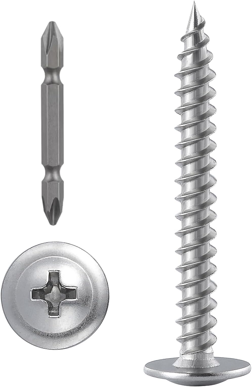 (100 pcs)#8×2" Phillips Truss Head Wood Screws Stainless Steel 410 Quick Metal Self Tapping