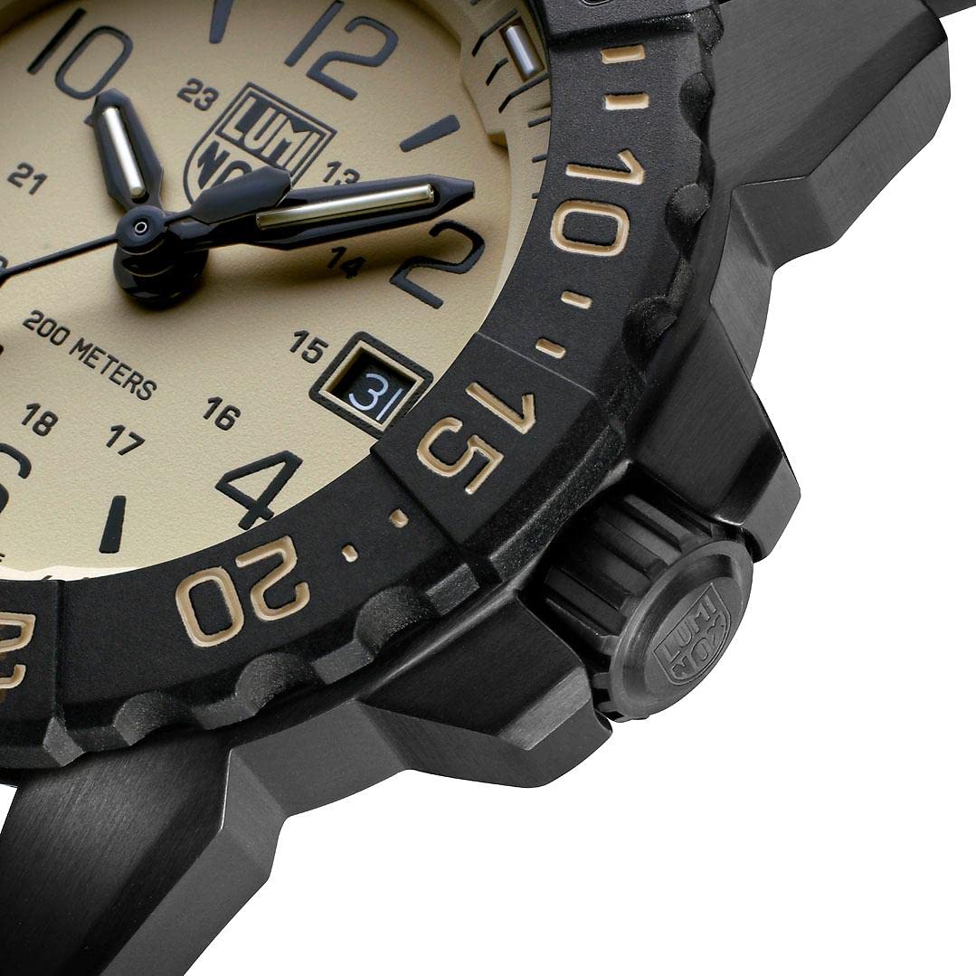 Luminox Navy Seal Foundation Taucheruhr aus Edelstahl und Kautschuk Schwarz-Beige 45mm mit extra Nylon-Armband, Wasserdichtigkeit, 20Bar, XS.3251.CBNSF.Set