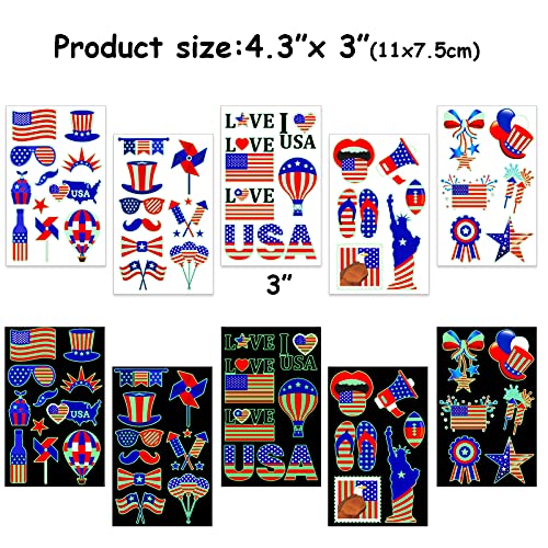 4Th Of July Temporary Tattoos, 90+ Pcs Glow In The Dark Patriotic Temporary Tattoos, Independence Day Tattoo Stickers For Memorial Day Usa Party Favors Decorations #TOP1