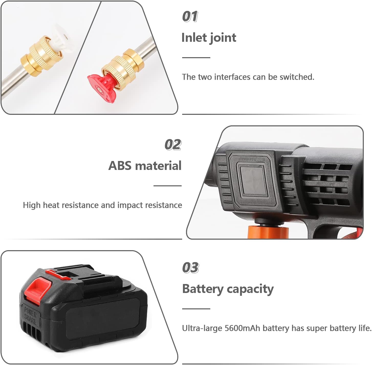 Nettoyeur Haute Pression, Nettoyeur Haute Pression sans Fil Nettoyeur Haute Pressions sur Batterie, 21v 6000mah, Tuyau de 5M, Pistolet Haute Pression pour Lavage et Arrosage de Voiture (1 Batterie)