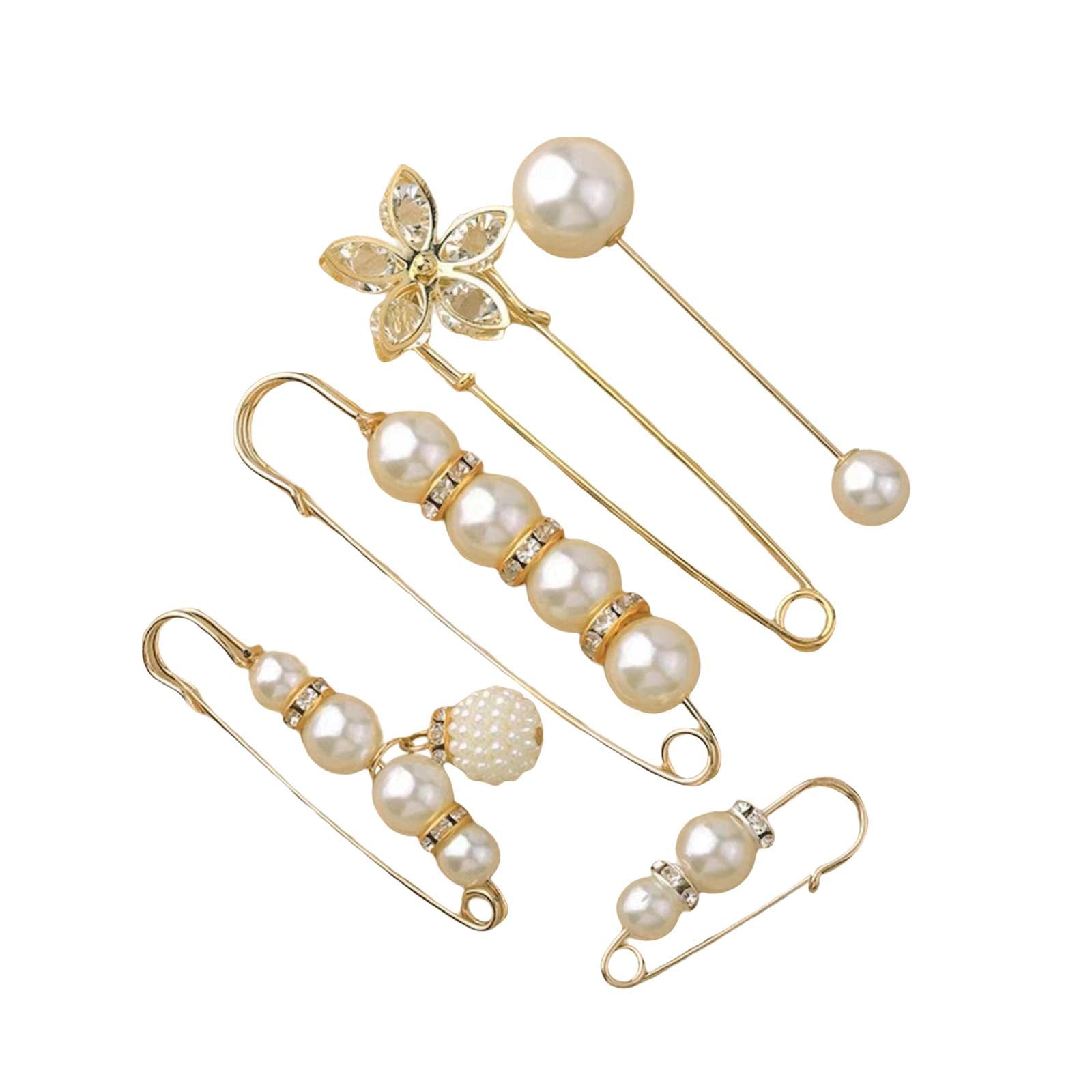 5 Pieces Cute Pearl Brooch Pins Waist Safety Pins for Shirt Dress Accessories