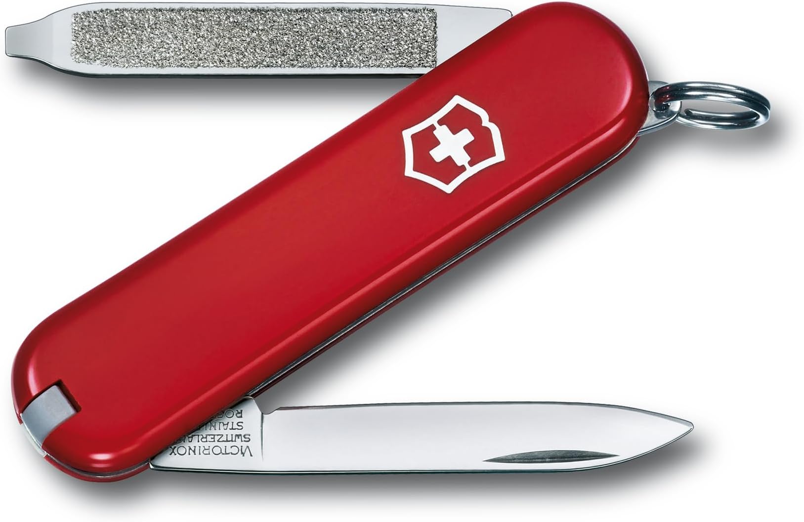 Escort Swiss Army Knife, Compact 6 Function Swiss Made Pocket Knife with Small Blade, Nail File and Tweezers - Red