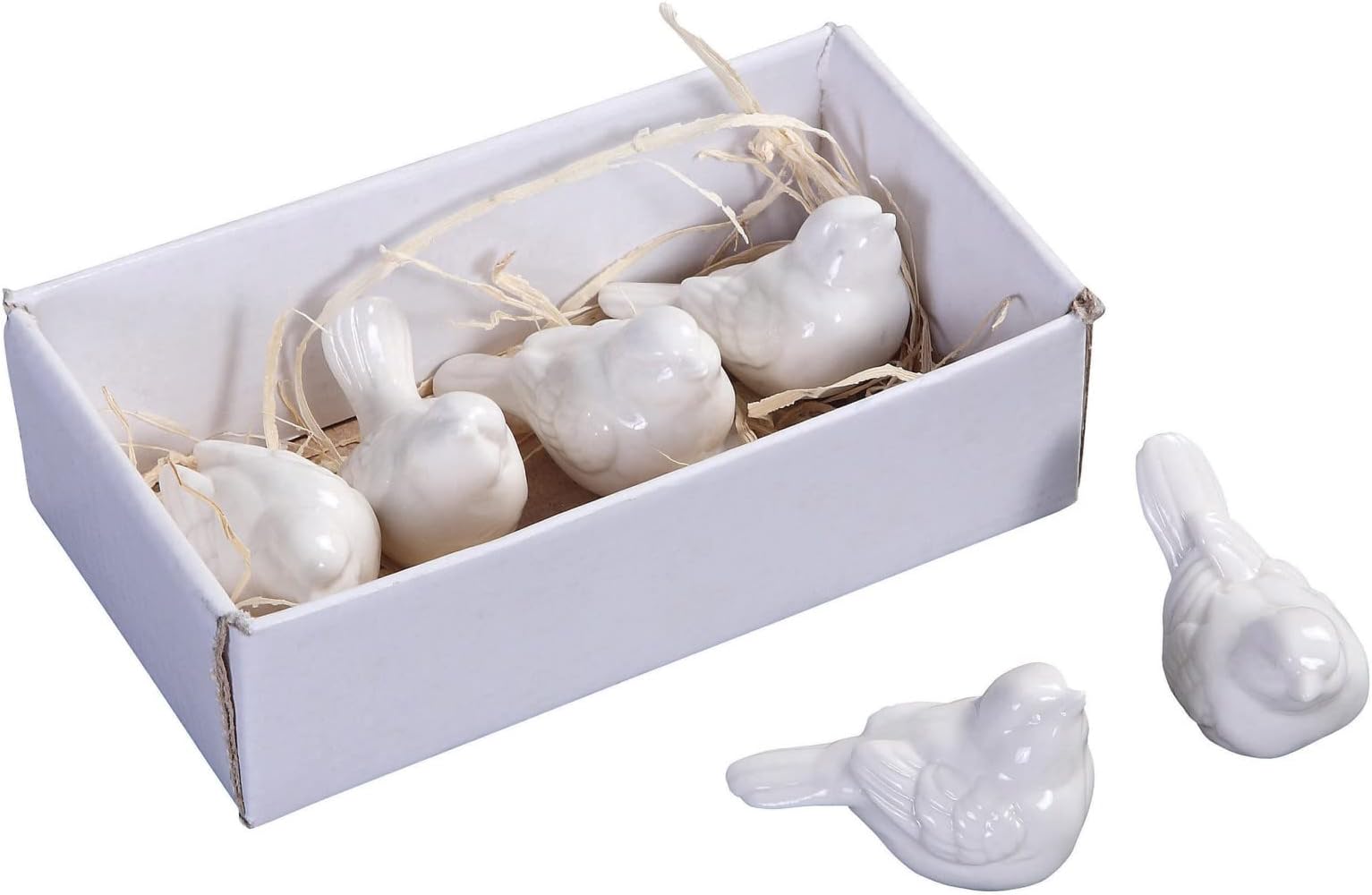 Creative Co-Op DE5729 Set of 6 White Ceramic Birds, 2.5"