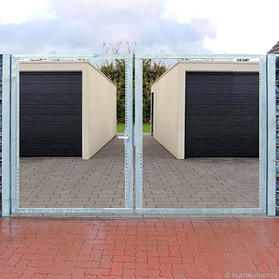 Einfahrtstor 400x180cm 2-flügelig Verzinkt ohne Füllung Tor Gartentor Hoftor mit Pfosten