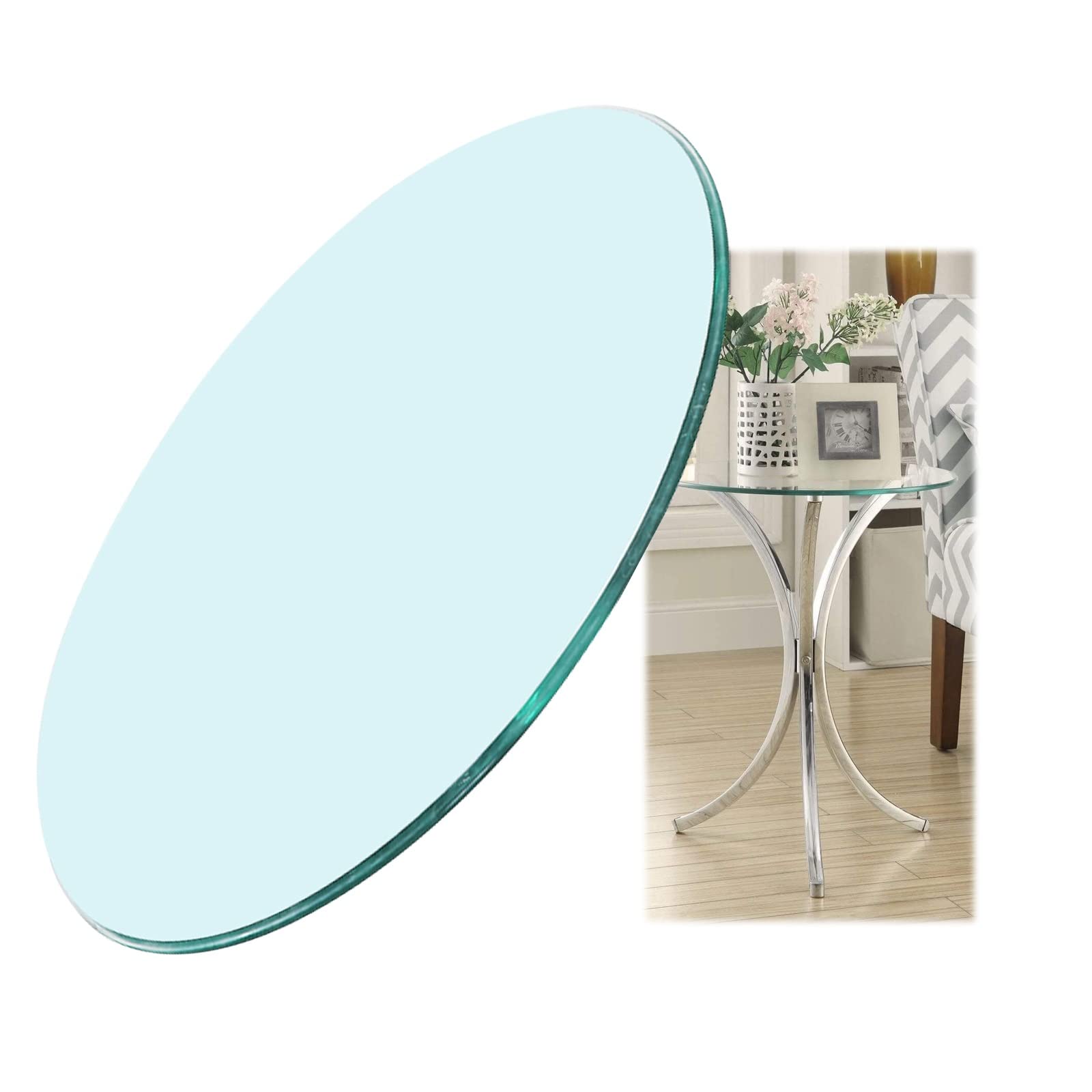Dessus de table ronde verre trempé 8 mm pour remplacer ou protéger un plateau de table meuble