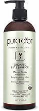 PURA D'OR 16 Oz ORGANIC Massage Therapy Oil USDA Certified Almond, Apricot, Argan, Ginger, Jojoba, Lavender Oils For Silky & Softer Skin - Body Moisturizer & Skin Lubricant - Aromatherapy & Relaxation