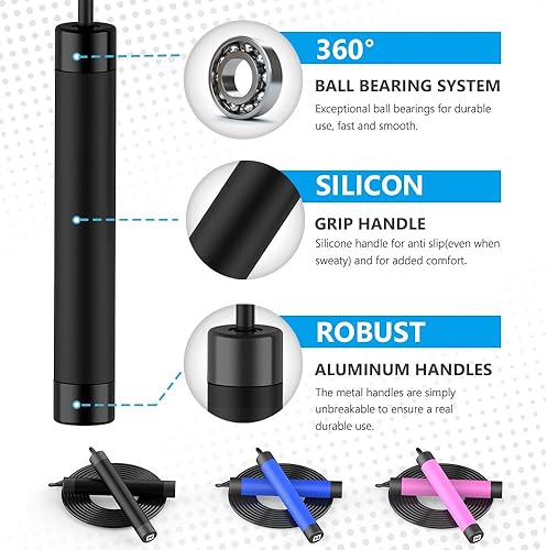 Miniatura 4 de HANDIO - Cuerda de saltar con peso de 12 libra, para boxeo, cardio, entrenamiento de crossfit, rango de 8 a 10 pies, cuerda de acero de longitud