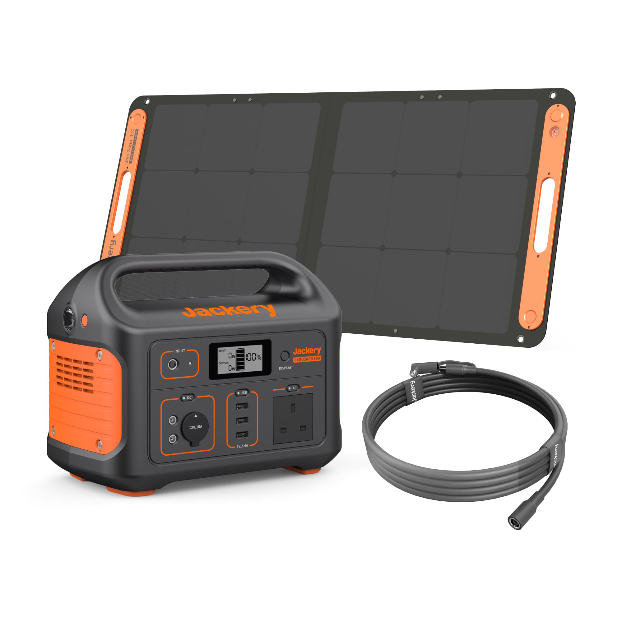 Jackery Explorer 500 Portable Power Station, 518Wh Battery, 500W Ac Output, Solar Generator With 100W Solar Panel & 5M Extension Cable