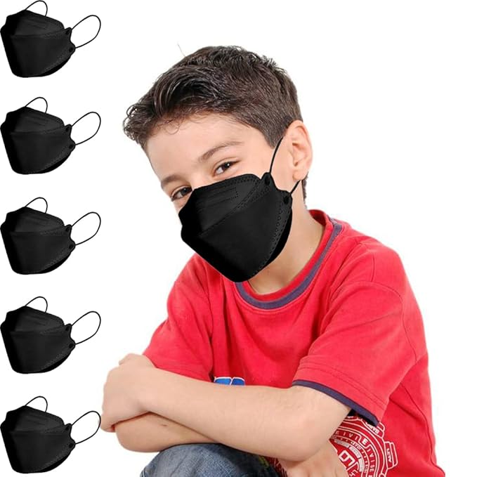 50Pcs 4-Ply Black KF94 Face Masks 3D Mouth Shields Filter Protective Mouth Shields for Child