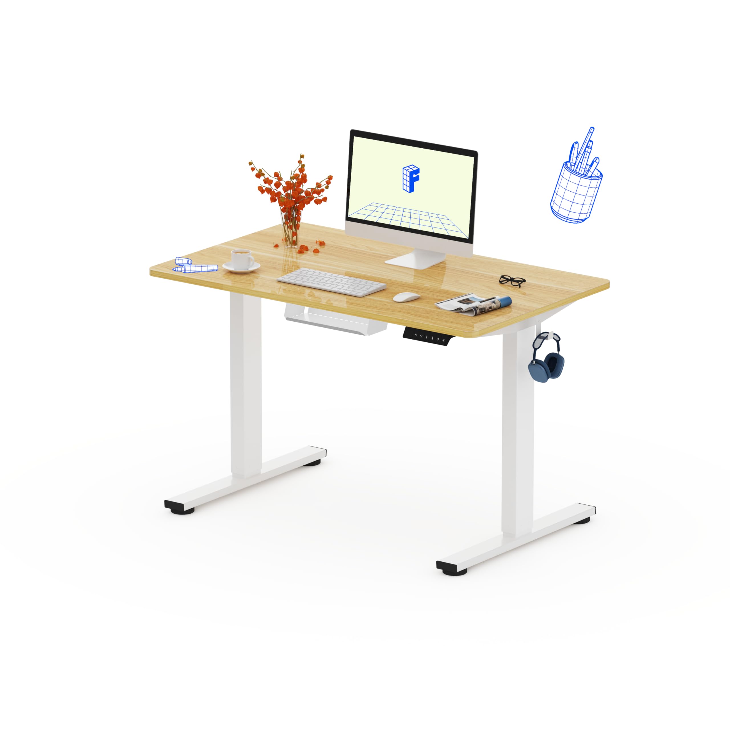 FLEXISPOT 100x60 cm Scrivania Elettrica Regolabile in Altezza con Ganci e Gestione Cavi, Pannello Unico e Controller Intelligente - Standing Desk Motorizzata