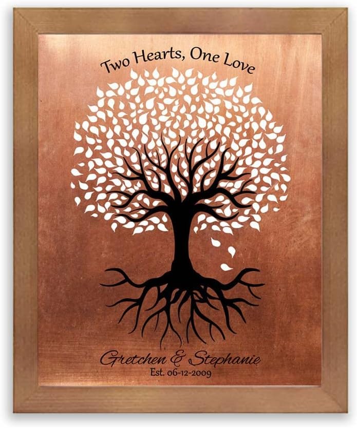 Lucky Tusk Personalized Gift For Gay Couple Same Sex Marriage Minimalist Feminine Tree Two Hearts One Love #1418,